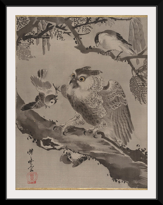 "Owl Mocked by Small Birds", Kawanabe Kyosai