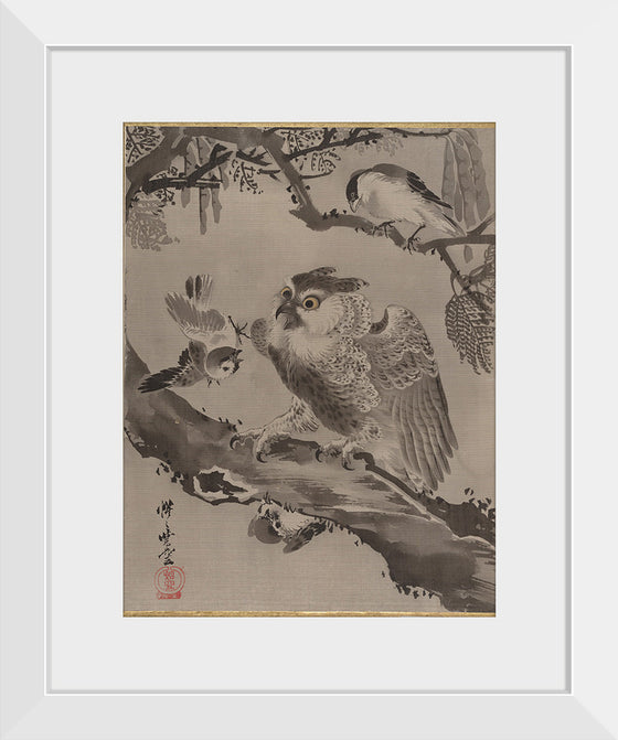 "Owl Mocked by Small Birds", Kawanabe Kyosai