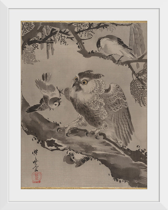 "Owl Mocked by Small Birds", Kawanabe Kyosai