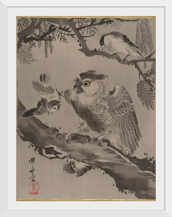 "Owl Mocked by Small Birds", Kawanabe Kyosai