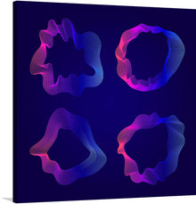  Immerse yourself in the mesmerizing world of “Pink and Blue Abstract Map Contour Lines”. This captivating artwork features four abstract shapes resembling map contour lines glowing in pink and blue hues against a dark blue background. 