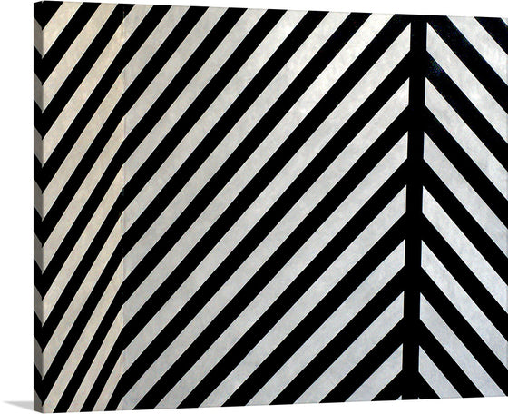 A mesmerizing black and white striped wall with a captivating diagonal pattern that adds a touch of elegance to any space.