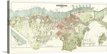  Immerse yourself in the intricate details of this exquisite print of an antique map of Gothenburg, Sweden. Every street, park, and waterway is rendered with meticulous precision, inviting viewers on a journey through time. The harmonious blend of muted tones and vibrant reds captures the city’s dynamic spirit, making this artwork a captivating addition to any space. 