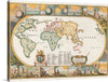 Immerse yourself in the intricate details and rich history encapsulated in this stunning print of an antique world map. Every line, color, and illustration tells a story of a world once charted by the explorers of old. The map, adorned with elaborate illustrations and celestial designs, offers not just geographical knowledge but an artistic journey through time. 