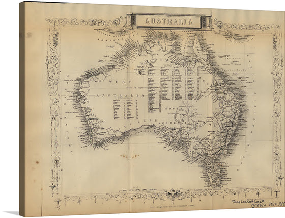 Immerse yourself in the intricate details of this vintage map of Australia, a masterpiece that captures the essence of an era long past. Each line, curve, and notation tells a story of discovery and exploration, inviting you to journey through Australia’s majestic landscapes from the comfort of your own home. 