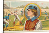 This captivating Baseball Pitcher print, part of the Games and Sports series (N165) commissioned by Old Judge Cigarettes, transports you to the sun-drenched diamond of yesteryears. The pitcher, clad in a blue jacket and red hat, stands poised, ready to unleash a fastball. 