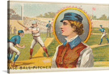 This captivating Baseball Pitcher print, part of the Games and Sports series (N165) commissioned by Old Judge Cigarettes, transports you to the sun-drenched diamond of yesteryears. The pitcher, clad in a blue jacket and red hat, stands poised, ready to unleash a fastball. 