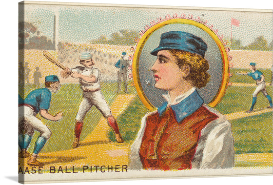 This captivating Baseball Pitcher print, part of the Games and Sports series (N165) commissioned by Old Judge Cigarettes, transports you to the sun-drenched diamond of yesteryears. The pitcher, clad in a blue jacket and red hat, stands poised, ready to unleash a fastball. 