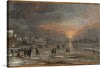 The winter landscape was the perfect subject for Van der Neer, who was particularly interested in the effects of light and atmosphere. Here, the sunset's magnificent illumination permeates the entire scene due to its reflection in the ice.
