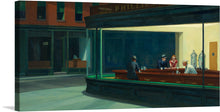  Nighthawks is a 1942 oil-on-canvas painting by the American artist Edward Hopper that portrays four people in a downtown diner late at night as viewed through the diner's large glass window. The light coming from the diner illuminates a darkened and deserted urban streetscape.