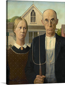  “American Gothic” is a timeless masterpiece by American artist Grant Wood, painted in 1930. The iconic image portrays a stoic farmer standing beside his spinster daughter in front of their 1880s-style farmhouse. The figures are meticulously rendered, evoking images of rural American values and culture.