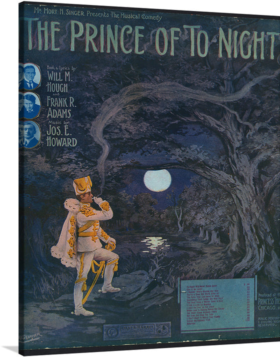 Immerse yourself in the enchanting world of “The Prince of To-night” with this exquisite print, a reproduction of the original sheet music cover. Every detail, from the prince’s regal attire to the mystical moonlit landscape, is captured with stunning clarity, promising to add a touch of magic and elegance to any space. 