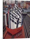 This artwork titled “Dazzle-ships in Drydock at Liverpool” by Edward Wadsworth is a stunning piece of art that captures the essence of the World War I era. The artwork features a freshly painted vessel with dazzle camouflage in dry dock. 