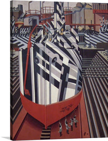  This artwork titled “Dazzle-ships in Drydock at Liverpool” by Edward Wadsworth is a stunning piece of art that captures the essence of the World War I era. The artwork features a freshly painted vessel with dazzle camouflage in dry dock. 