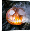 The artwork titled “Jack O’ Lantern” is a mesmerizing print that captures the essence of Halloween. The piece features a blurred, glowing pumpkin resting on aged wood, creating an enigmatic and mysterious mood. 