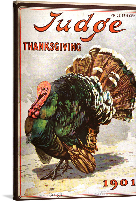 “Judge Magazine 30 Nov 1901” is a beautiful piece of art that encapsulates the essence of early 20th-century Americana. The artwork features an illustrated turkey in rich detail, with every feather, color gradient, and texture rendered with artistic finesse.