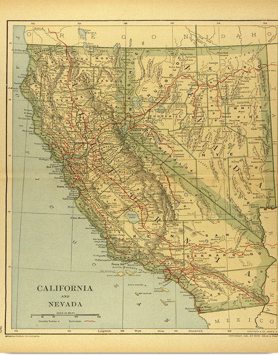 "Map of California and Nevada (1894)", Dodd, Mead and Company