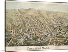  Step back in time with this exquisite print of “Bird’s Eye View of Fitchburg, Massachusetts (1875)”. Every detail of the city is captured with impeccable artistry, offering a panoramic spectacle that combines the charm of historical architecture and the natural beauty of Fitchburg’s landscape. The lush greenery, winding rivers, and intricate layout of the city are depicted with an accuracy that transports you to a bygone era. 