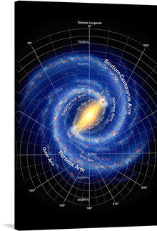  Embark on a cosmic journey with the “Milky Way Map A5”, a mesmerizing print that captures the grandeur and mystery of our galaxy. Each spiral arm, from the Scutum-Centaurus to the Perseus, is depicted in stunning detail, inviting viewers to explore celestial wonders and distant stars. Galactic longitudes and distances are meticulously marked, offering a blend of artistic allure and scientific accuracy. 