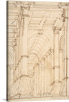 Step into a world of architectural splendor with this captivating artwork. The drawing portrays a building adorned with majestic columns and arched entrances, showcasing the timeless elegance of classical design. The artist's skillful strokes and attention to detail create a visually striking piece that effortlessly captures the essence of architectural beauty.