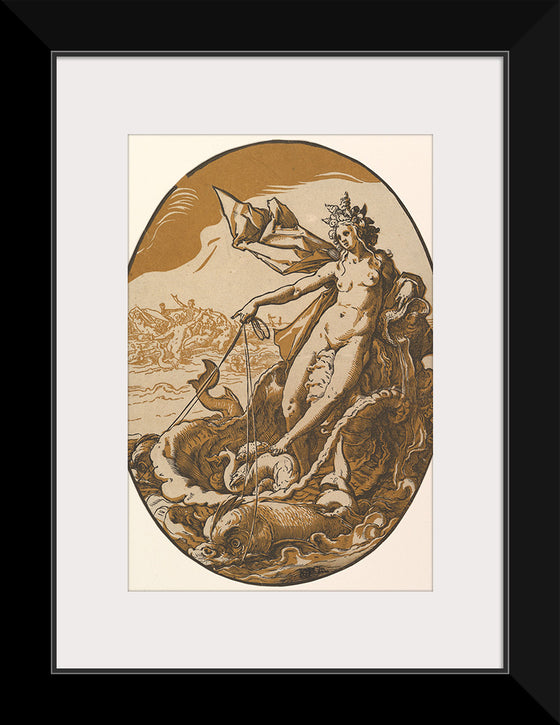 "Tethys reclining in a giant shell chariot pulled by two sea creatures", Hendrik Goltzius