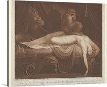  “The Nightmare” by Henry Fuseli beckons you into a realm of dark enchantment. This iconic oil painting, born in 1781, weaves a tapestry of haunting imagery and intense emotion. At its heart lies a slumbering woman, arms flung wide, her vulnerability palpable. Yet, perched upon her chest, an otherworldly incubus gazes out—a creature both demonic and ape-like. The backdrop reveals a spectral horse, eyes aflame with secrets. 