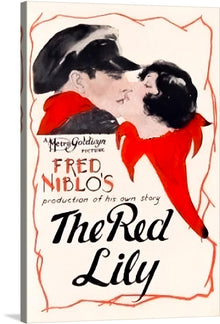  “The Red Lily” poster, a mesmerizing piece of art, beckons you into a world of passion and mystery. Crafted with meticulous attention to detail, this vintage-inspired print encapsulates the allure of classic cinema. Against a bold red backdrop, two enigmatic figures emerge, their faces veiled in secrecy. The swirling outlines evoke both flower petals and flames, hinting at a love story that burns with intensity. Fred Niblo’s name graces the bottom, a testament to his storytelling prowess.