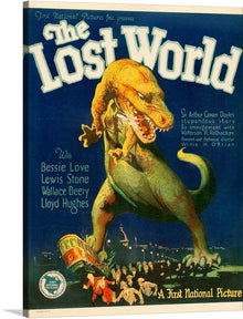  “The Lost World” is a 1960 British adventure film directed by Irwin Allen. The movie poster depicts a giant dinosaur attacking a group of people in a jungle. The film is based on the novel of the same name by Sir Arthur Conan Doyle and is a sequel to the 1925 silent film adaptation of the novel.