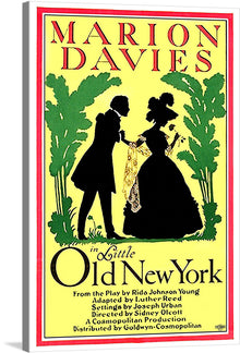  Step back in time with this exquisite print of “Little Old New York,” featuring the iconic Marion Davies. This artwork, a nostalgic nod to the golden age of cinema, captures a tender moment between two silhouetted figures amidst lush greenery. The bold typography and classic design elements make this piece a timeless addition to any space, inviting viewers into a world where romance and vintage charm reign supreme.