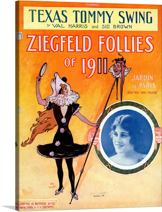 “Texas Tommy Swing” by Henry Mayer invites you to a lively dance floor where rhythm and elegance collide. This vibrant print captures the spirit of the iconic Ziegfeld Follies of 1911, a time when music, movement, and theatrical exuberance reigned supreme. At its heart is the Texas Tommy—a dance born in San Francisco’s Thalia dance hall. In this artwork, a graceful figure takes center stage, mid-swing, surrounded by historical text that adds depth to its visual allure. 