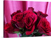 “Roses, Full of Love Poses” is a captivating artwork that encapsulates the essence of romance and passion. The artwork features a bouquet of lush red roses in full bloom, set against a backdrop featuring rich pink drapery. The petals are vibrant and appear fresh, exhibiting various shades from deep red to lighter tones.