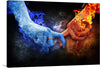 “Fire and Ice” is a stunning piece of art that captures the essence of two opposing elements. The print features two hands, one engulfed in blue flames and the other in orange flames, reaching towards each other. This piece would be perfect for any art lover’s collection. 