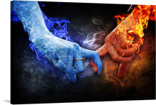  “Fire and Ice” is a stunning piece of art that captures the essence of two opposing elements. The print features two hands, one engulfed in blue flames and the other in orange flames, reaching towards each other. This piece would be perfect for any art lover’s collection. 