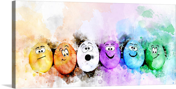 “Watercolor Eggs” is a delightful art print that invites you into a whimsical world of color and charm. Six eggs, each meticulously painted in vibrant hues, take center stage. Their playful expressions—some happy, others surprised—add personality to this enchanting piece. 