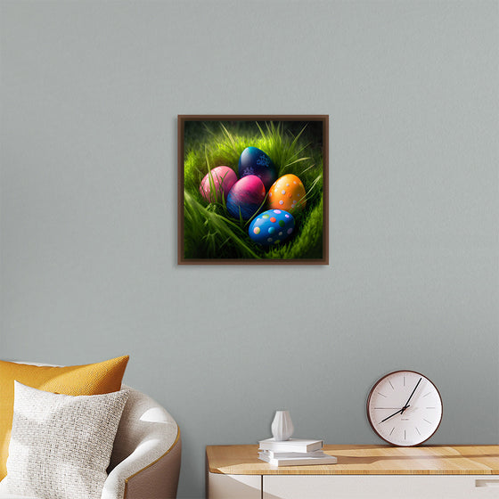 "Colorful Easter Eggs In The Grass"