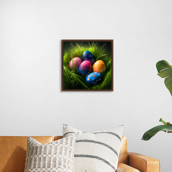 "Colorful Easter Eggs In The Grass"