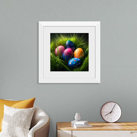 "Colorful Easter Eggs In The Grass"