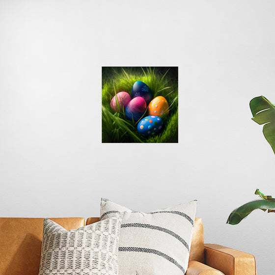 "Colorful Easter Eggs In The Grass"