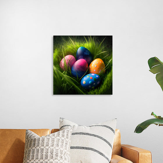 "Colorful Easter Eggs In The Grass"