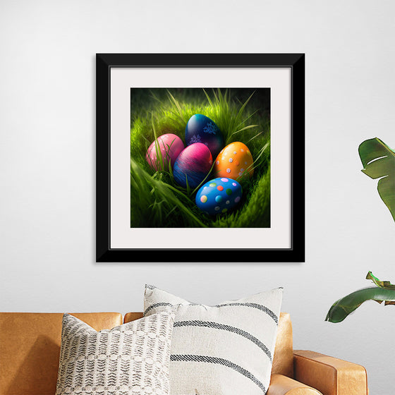 "Colorful Easter Eggs In The Grass"