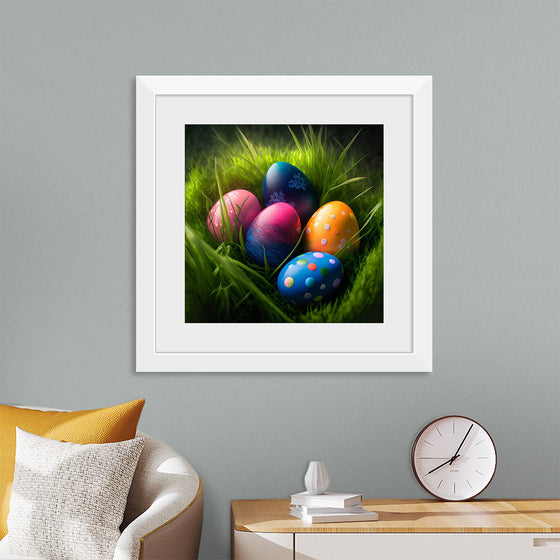 "Colorful Easter Eggs In The Grass"