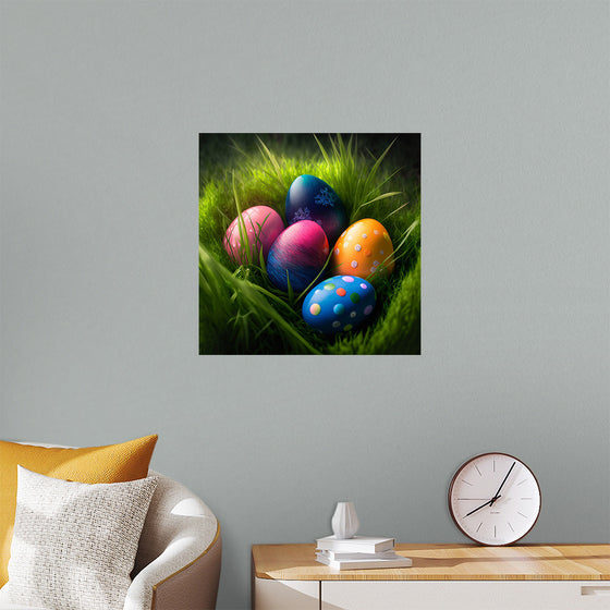 "Colorful Easter Eggs In The Grass"