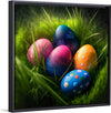 "Colorful Easter Eggs In The Grass"