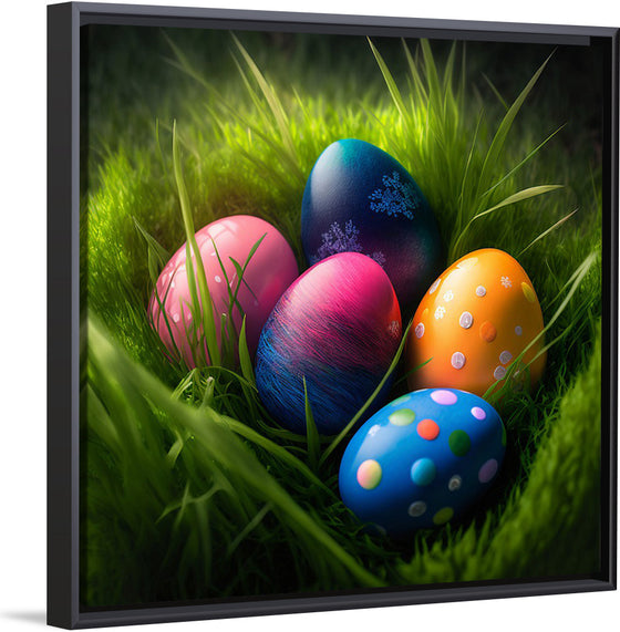 "Colorful Easter Eggs In The Grass"