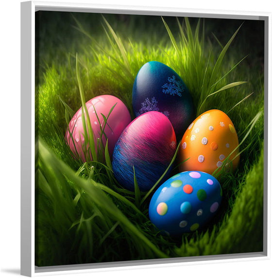 "Colorful Easter Eggs In The Grass"