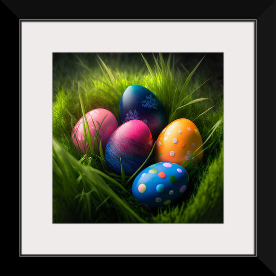 "Colorful Easter Eggs In The Grass"