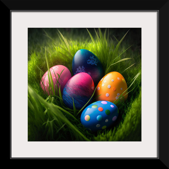 "Colorful Easter Eggs In The Grass"