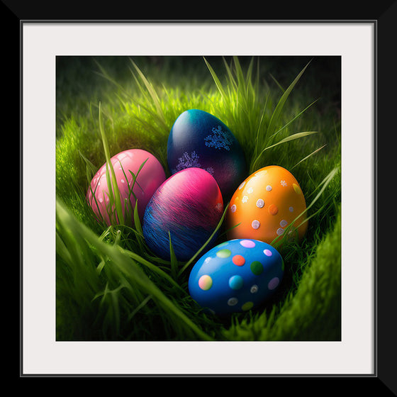 "Colorful Easter Eggs In The Grass"