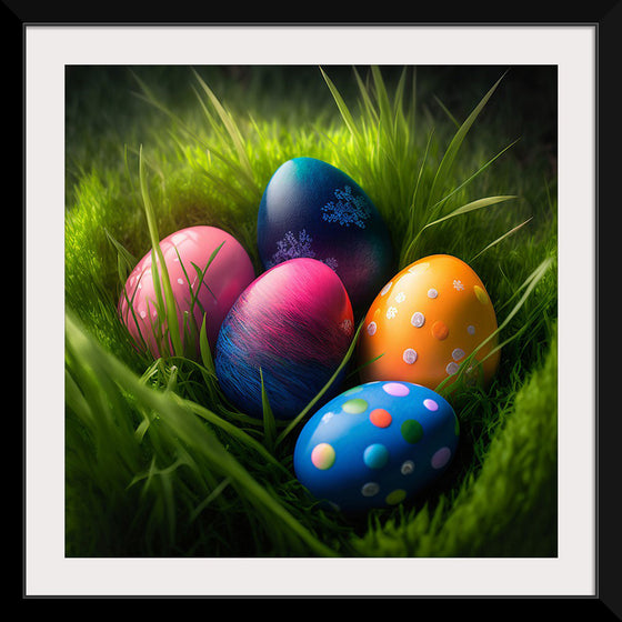 "Colorful Easter Eggs In The Grass"