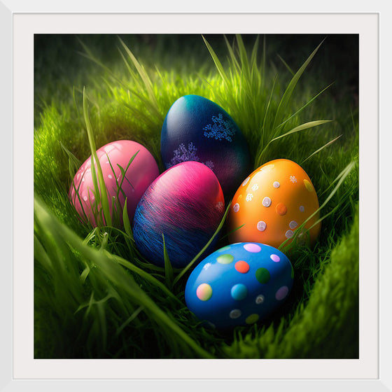 "Colorful Easter Eggs In The Grass"